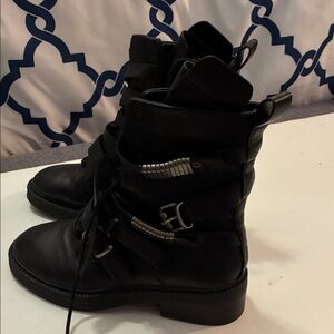 DKNY Black Combat Boots with Buckle Accents
